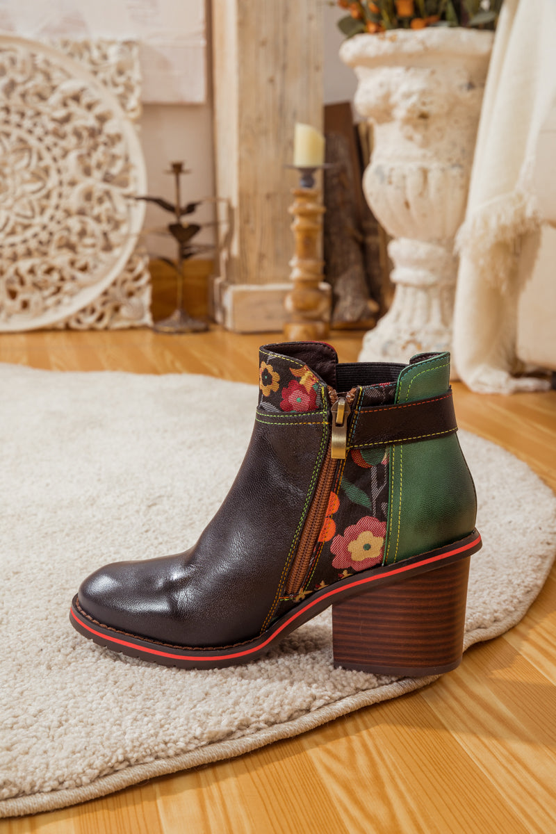 Soffia | Pattern Block Heel Leather Ankle Boot