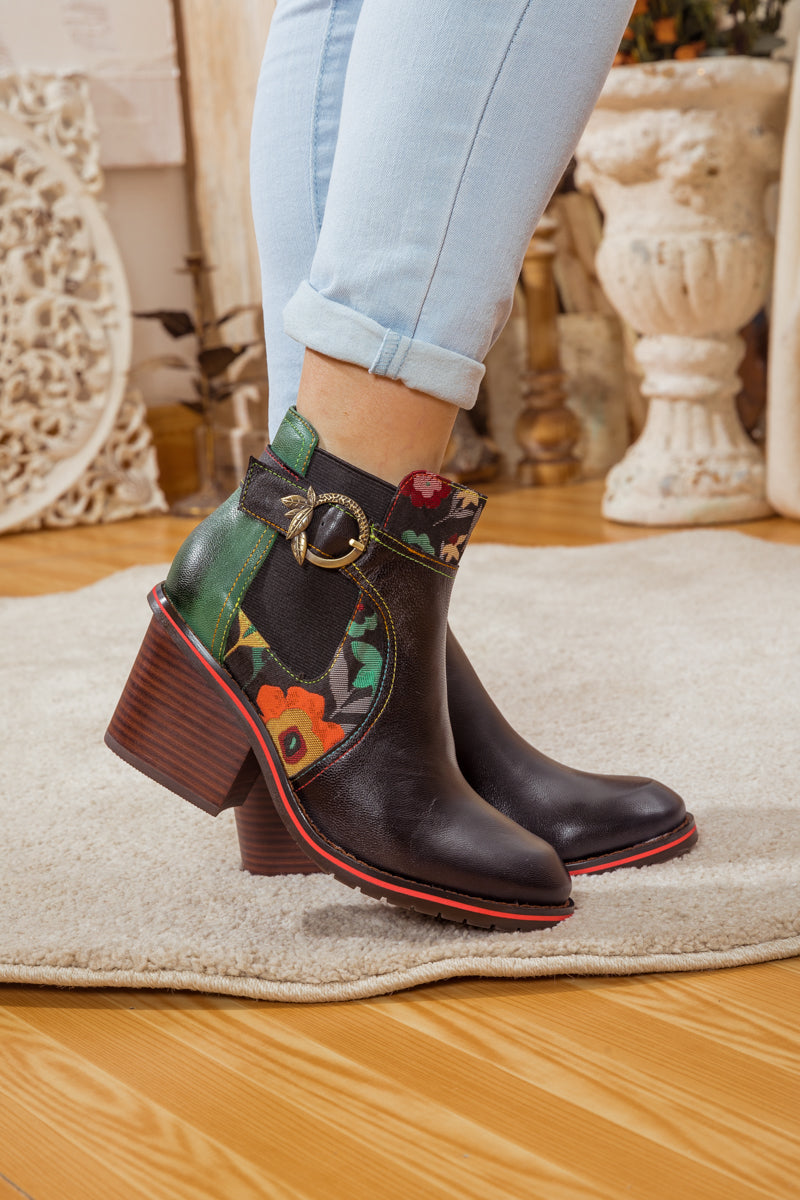 Soffia | Pattern Block Heel Leather Ankle Boot