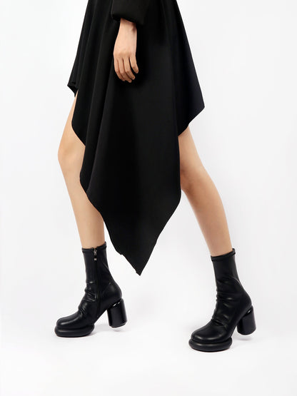 Jady Rose | Black Leather Block Heel Sock Boot
