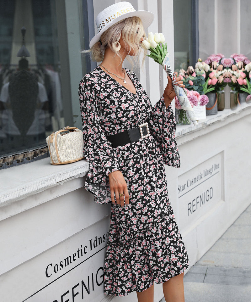 Anthem Flared Sleeve Midi Dress - Black