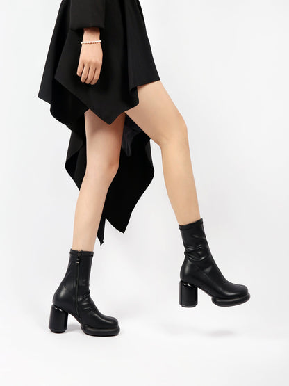 Jady Rose | Black Leather Block Heel Sock Boot