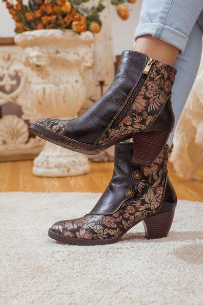 Soffia | Button-accent Black Leather Ankle Boot
