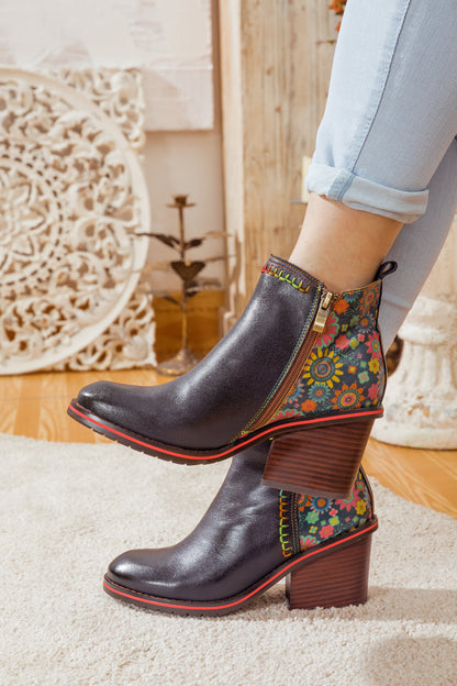 Soffia | Abstract Block Heel Leather Ankle Boot