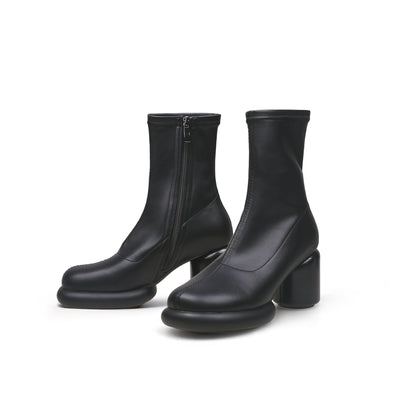 Jady Rose | Black Leather Block Heel Sock Boot