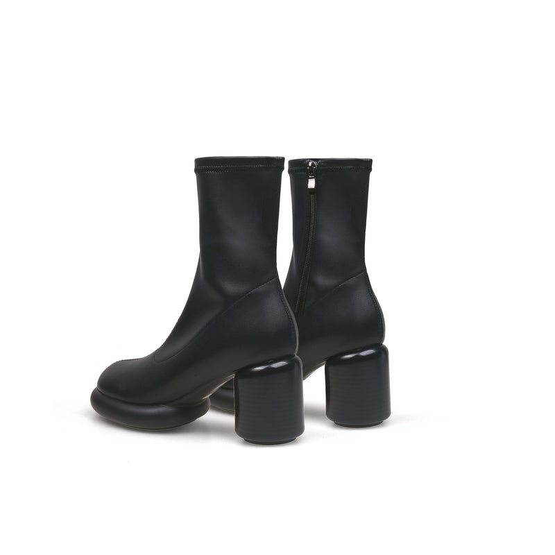 Jady Rose | Black Leather Block Heel Sock Boot