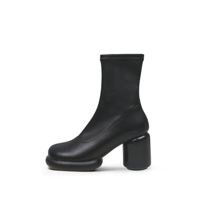 Jady Rose | Black Leather Block Heel Sock Boot