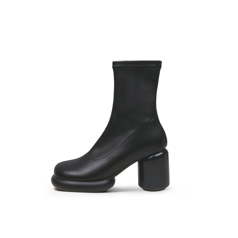 Jady Rose | Black Leather Block Heel Sock Boot