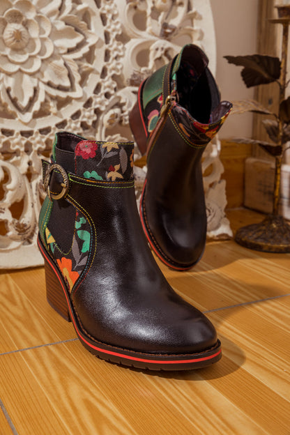 Soffia | Pattern Block Heel Leather Ankle Boot