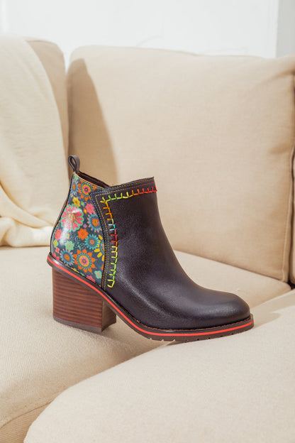 Soffia | Abstract Block Heel Leather Ankle Boot