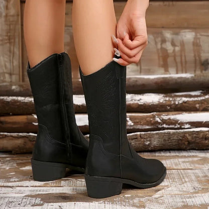 Black Chunky Heel Fashionable Classic Pointed Toe Modern Versatile Ankle Boot