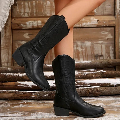 Black Chunky Heel Fashionable Classic Pointed Toe Modern Versatile Ankle Boot