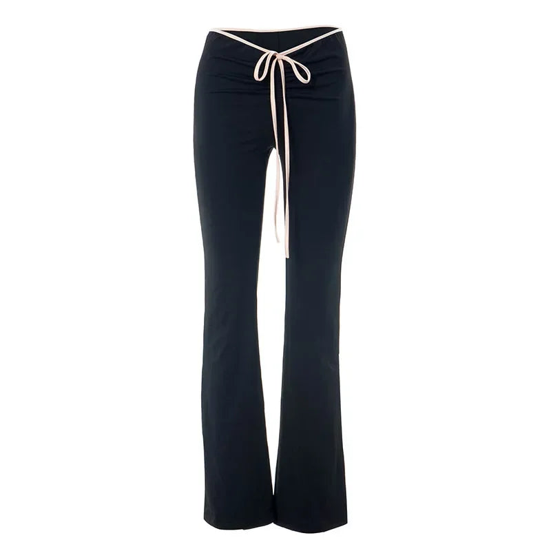 Black Flare Low Waist Slim Fit Hot Sweat Winter Pants