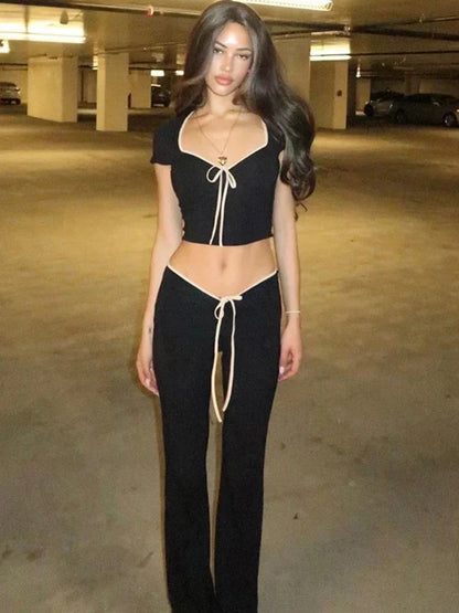 Black Flare Low Waist Slim Fit Hot Sweat Winter Pants