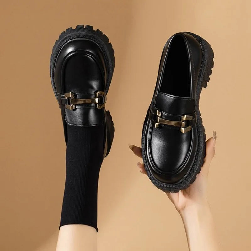 Patent Leather Slip on Platform British Tassel Work Spring Flats Loafers