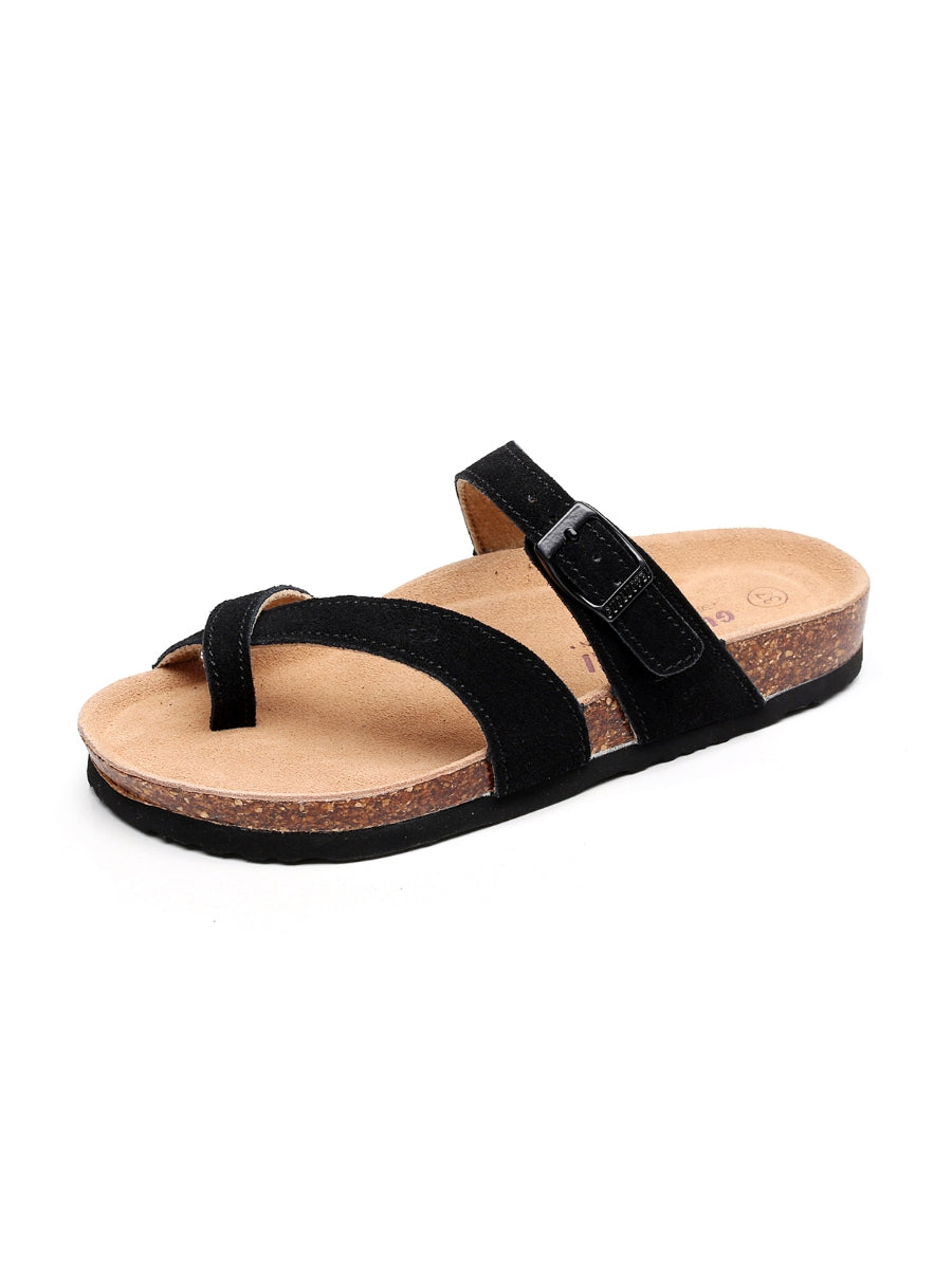 Maibulun | Black Buckle-accent Suede Upper Sandal