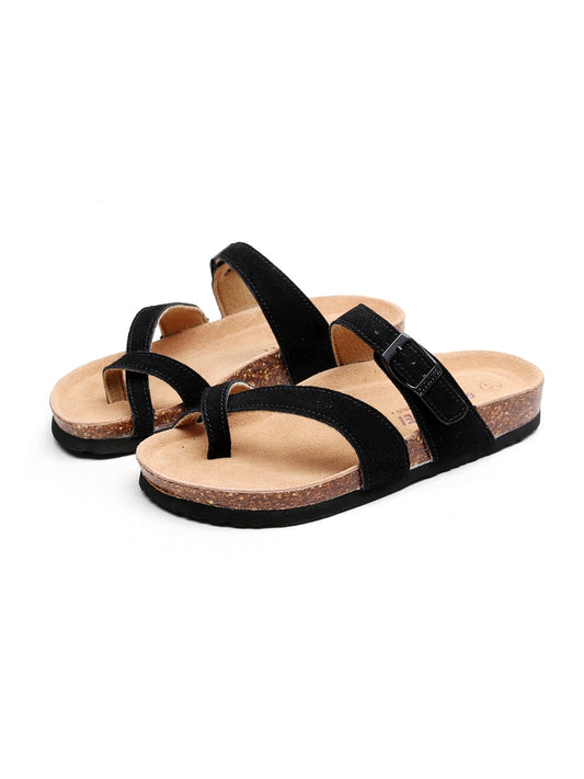 Maibulun | Black Buckle-accent Suede Upper Sandal