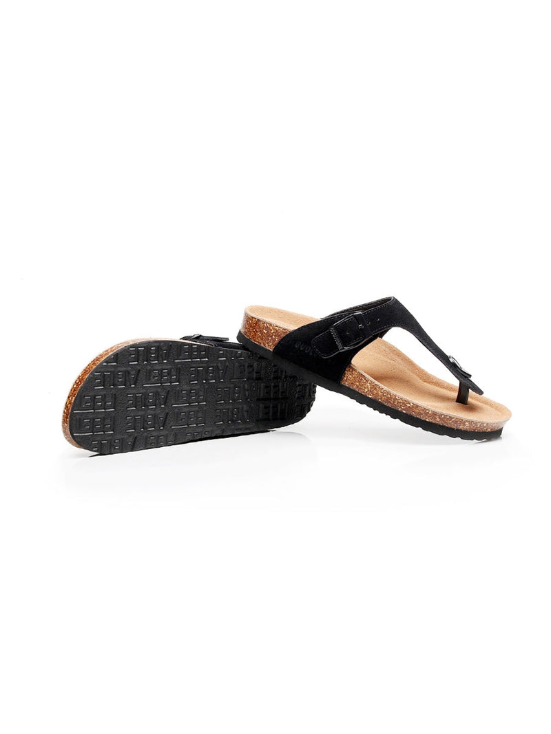 Maibulun | Black Suede T-strap Leather Sandal