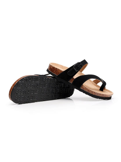 Maibulun | Black Buckle-accent Suede Upper Sandal