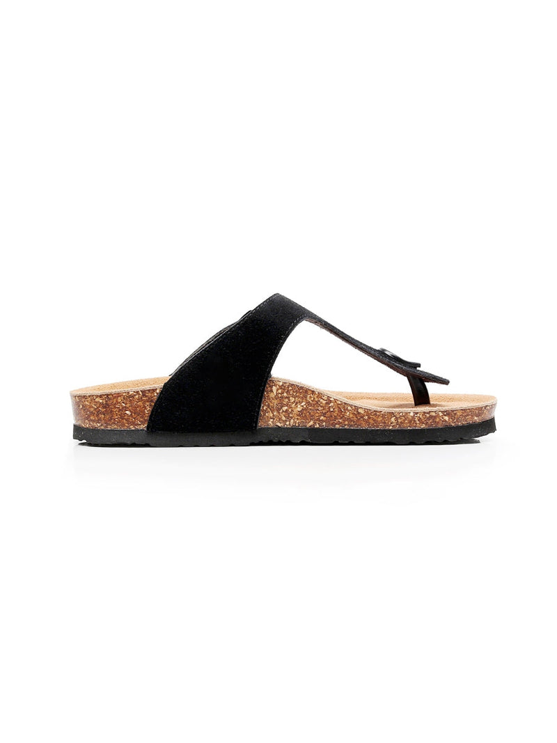 Maibulun | Black Suede T-strap Leather Sandal