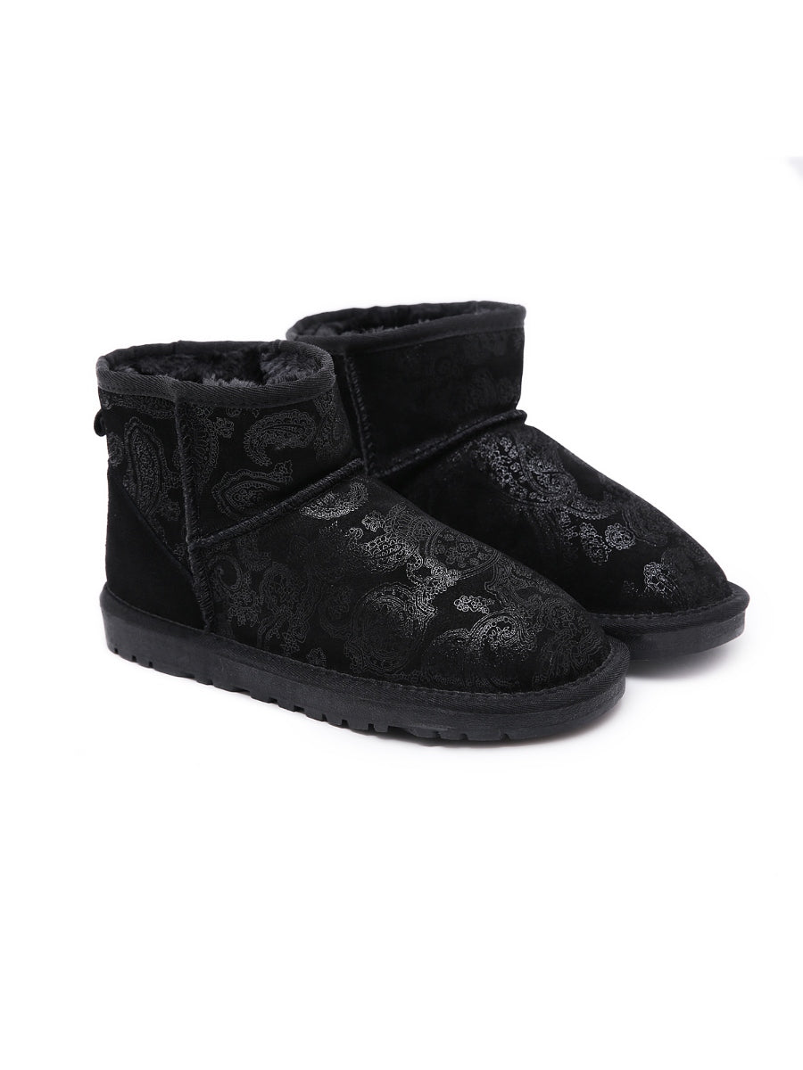 Embroidered Faux Fur-lined Leather Suede Boot
