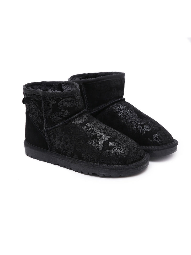 Embroidered Faux Fur-lined Leather Suede Boot