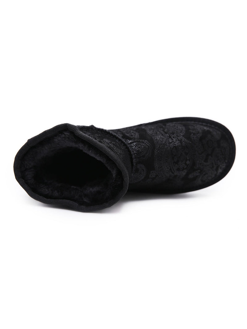 Embroidered Faux Fur-lined Leather Suede Boot