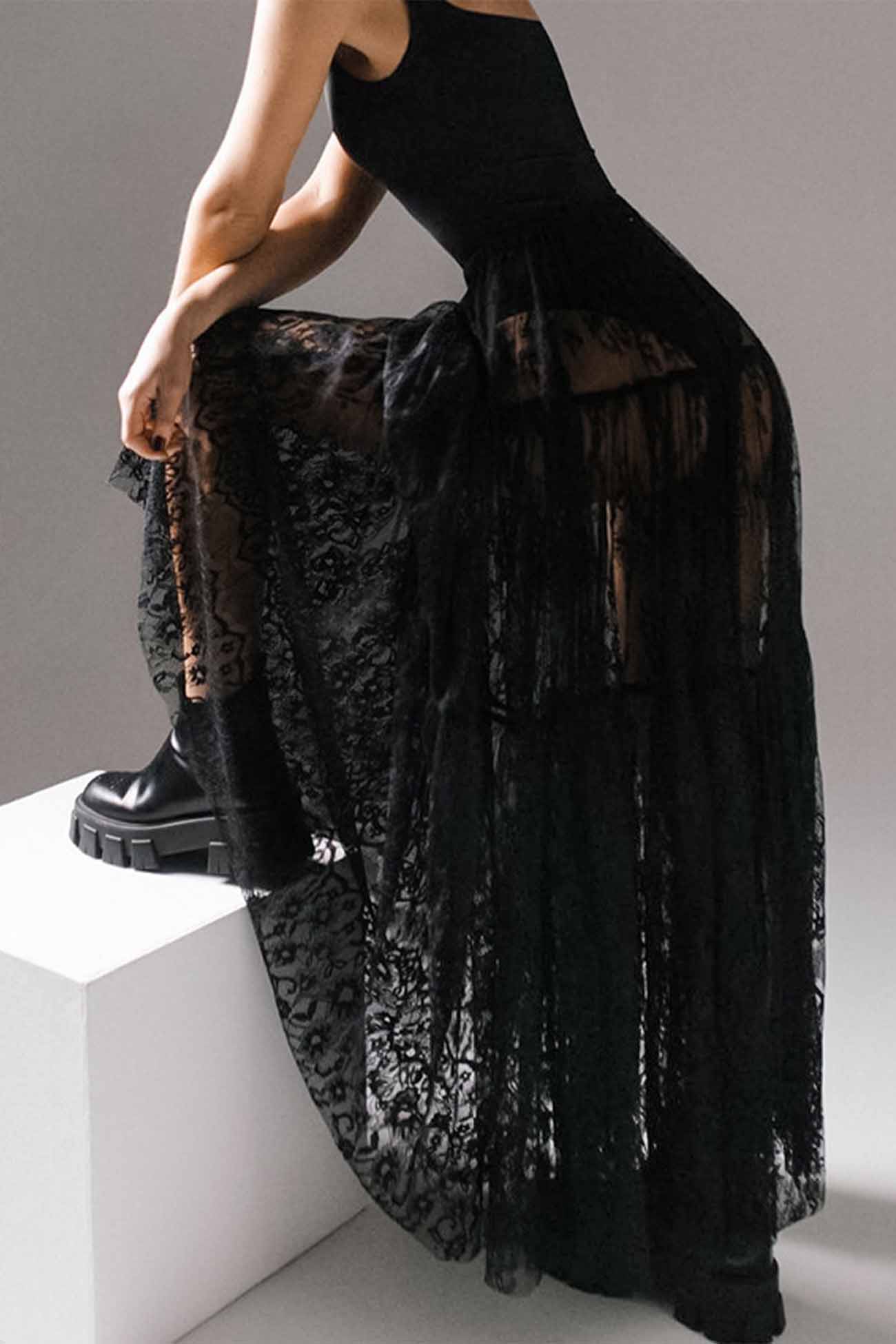 Black Sheer Lace Skirt