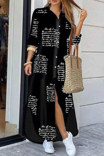 Long Sleeve Button Up Pocket Shirt Dress