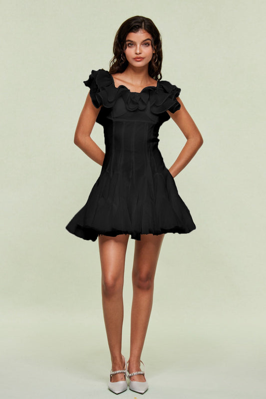 Blago Ruffle Corset Mini Dress in Black