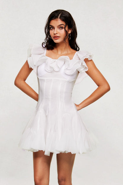 Blago Ruffle Corset Mini Dress in White