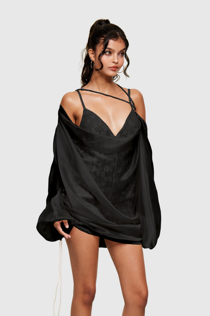 Blagorodna Cowl Neck Backless Pants Set in Black