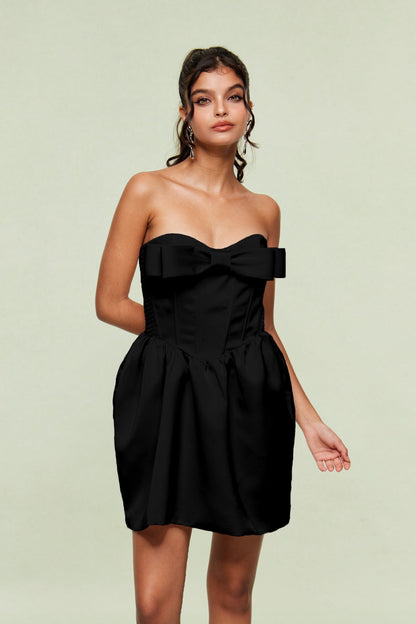 Blair Strapless Bow Corset Mini Dress in Black