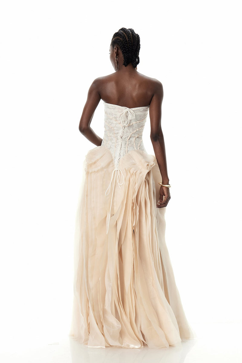 Blerta Strapless Corset Mesh Maxi Dress