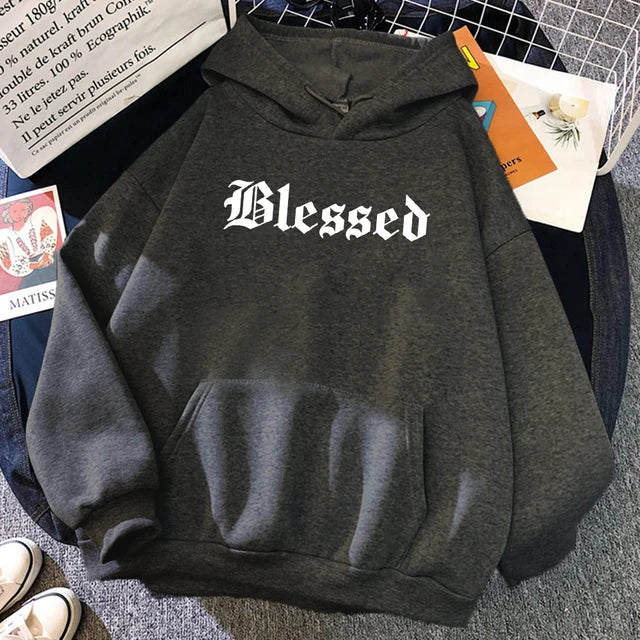 Blessed Creativity Printed Hoodies Street Style Hip Hop Hoody Autumn Loose Fleece Clothing Comfortable Pullover Sweatshirt