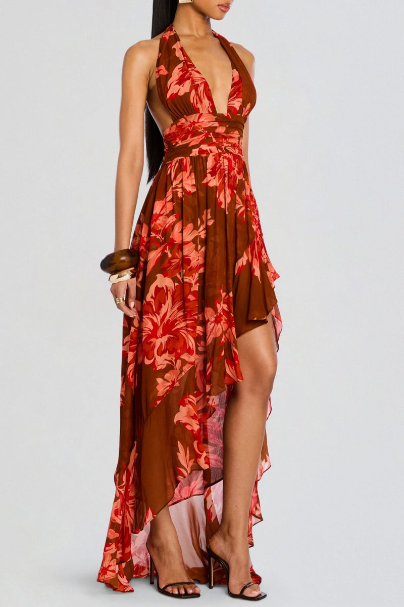 Blissa Halter Print Maxi Dress