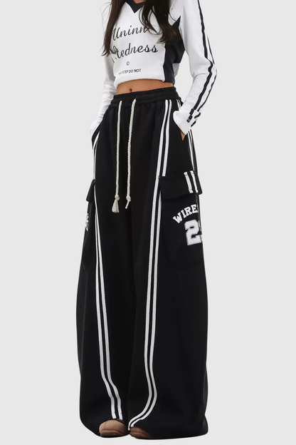 Blodwen Stripe Wide Leg Pants in Black