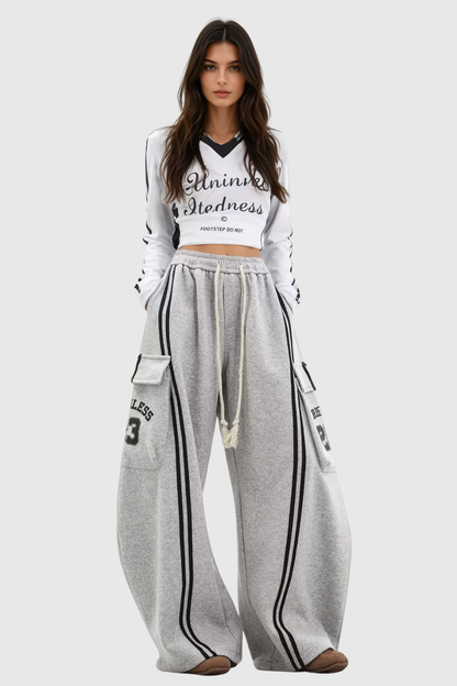 Blodwen Stripe Wide Leg Pants in Grey