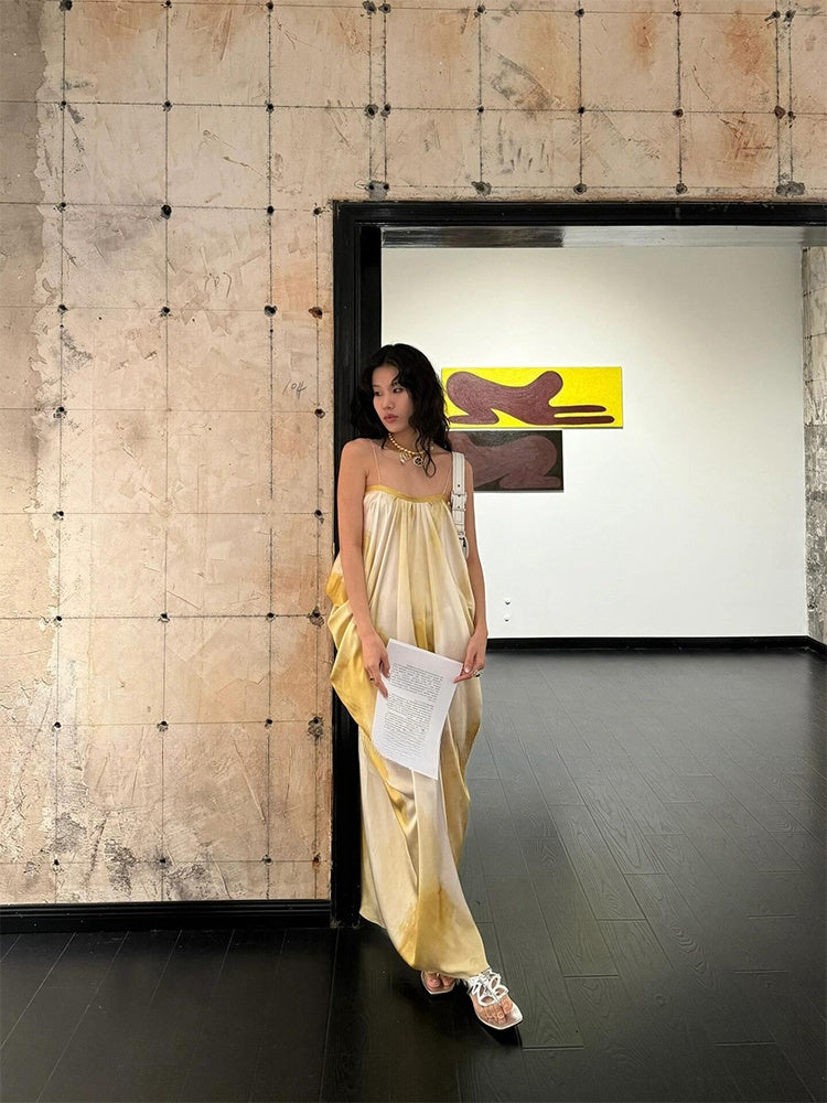 French Tie-dye Maxi Dress _ Ruched Slip Dress for Summer Beach Getaway