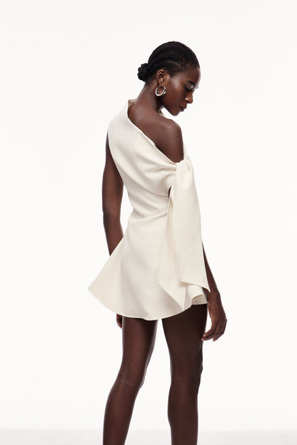 Boadicea One Shouder Lace Up Mini Dress in Apricot