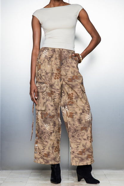 Boaventura Python Pattern Cargo Pants in Brown