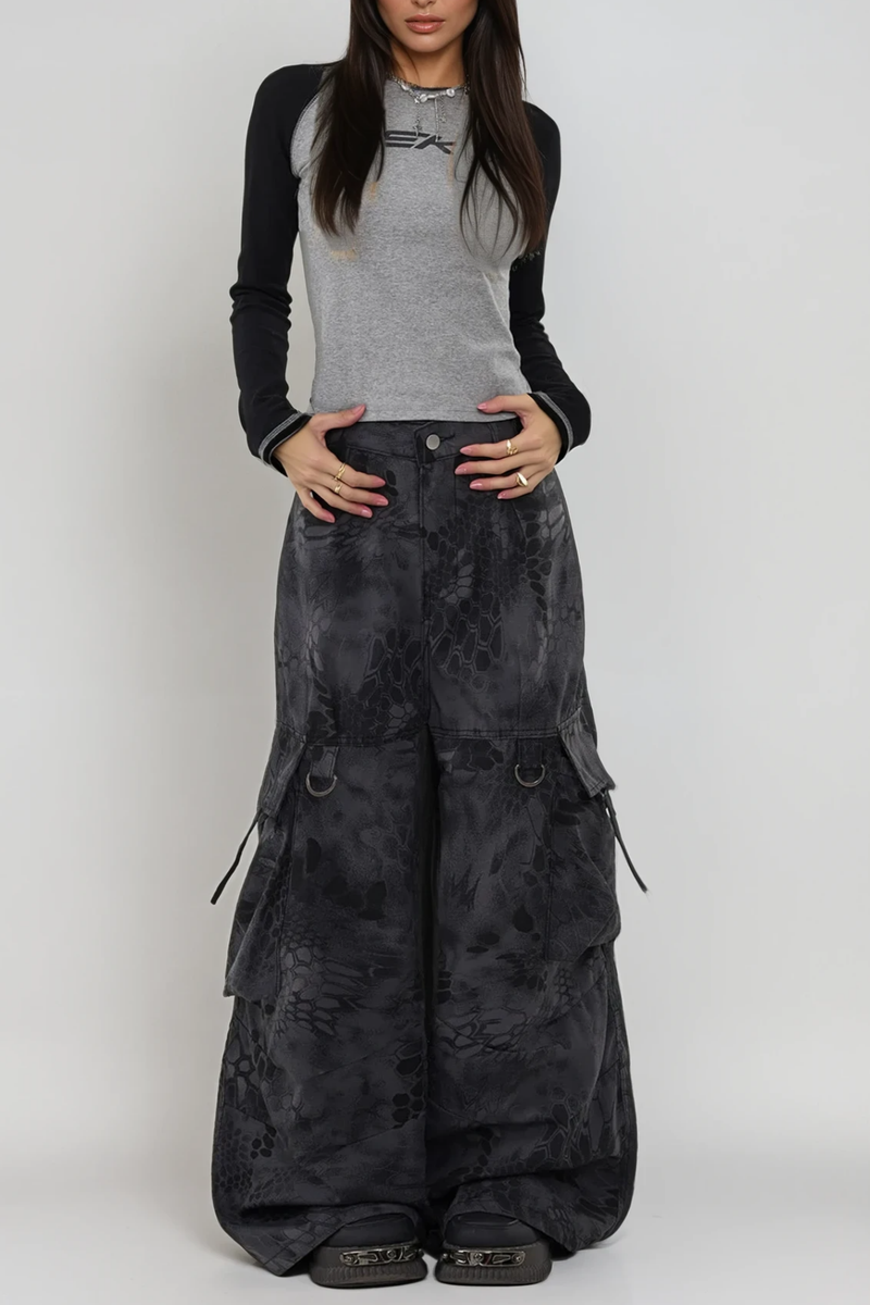 Boaventura Python Pattern Cargo Pants in Black