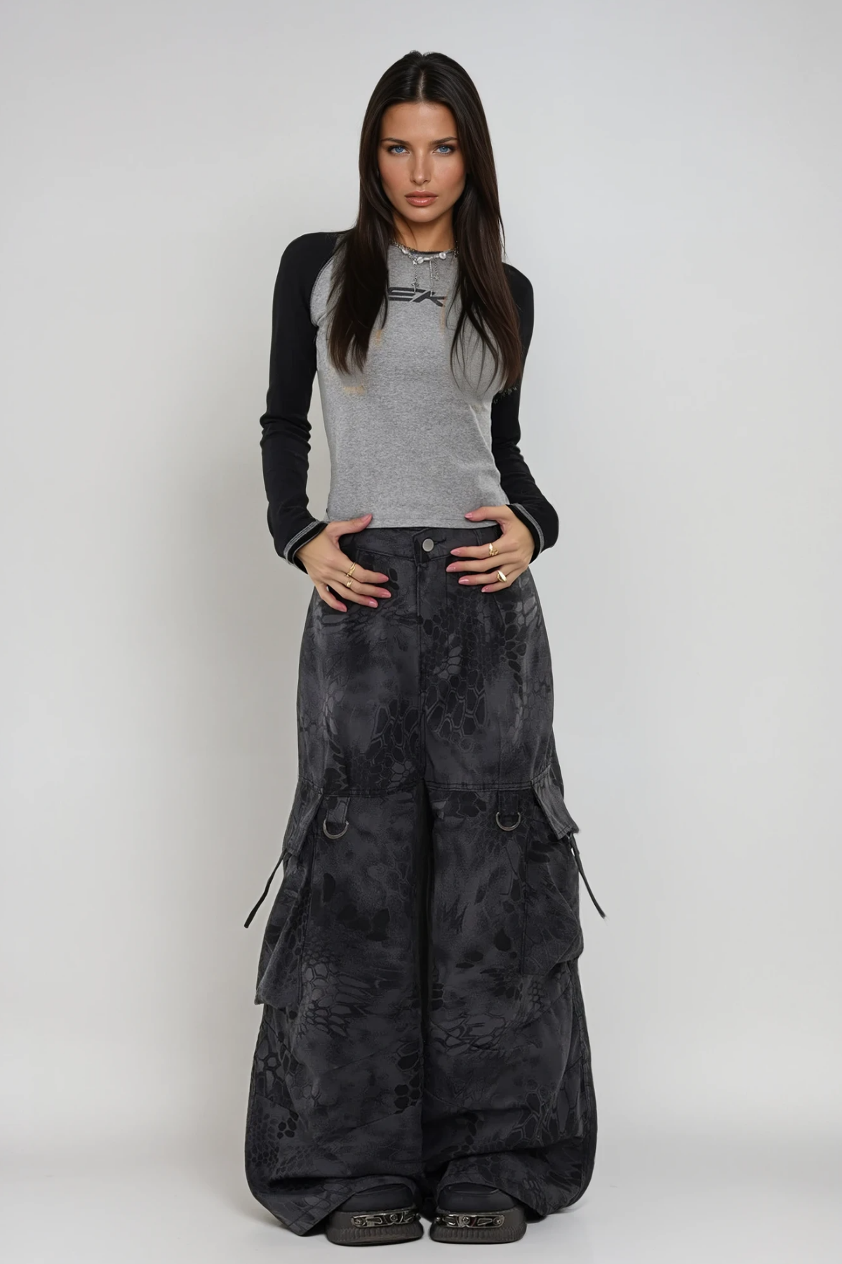 Boaventura Python Pattern Cargo Pants in Black