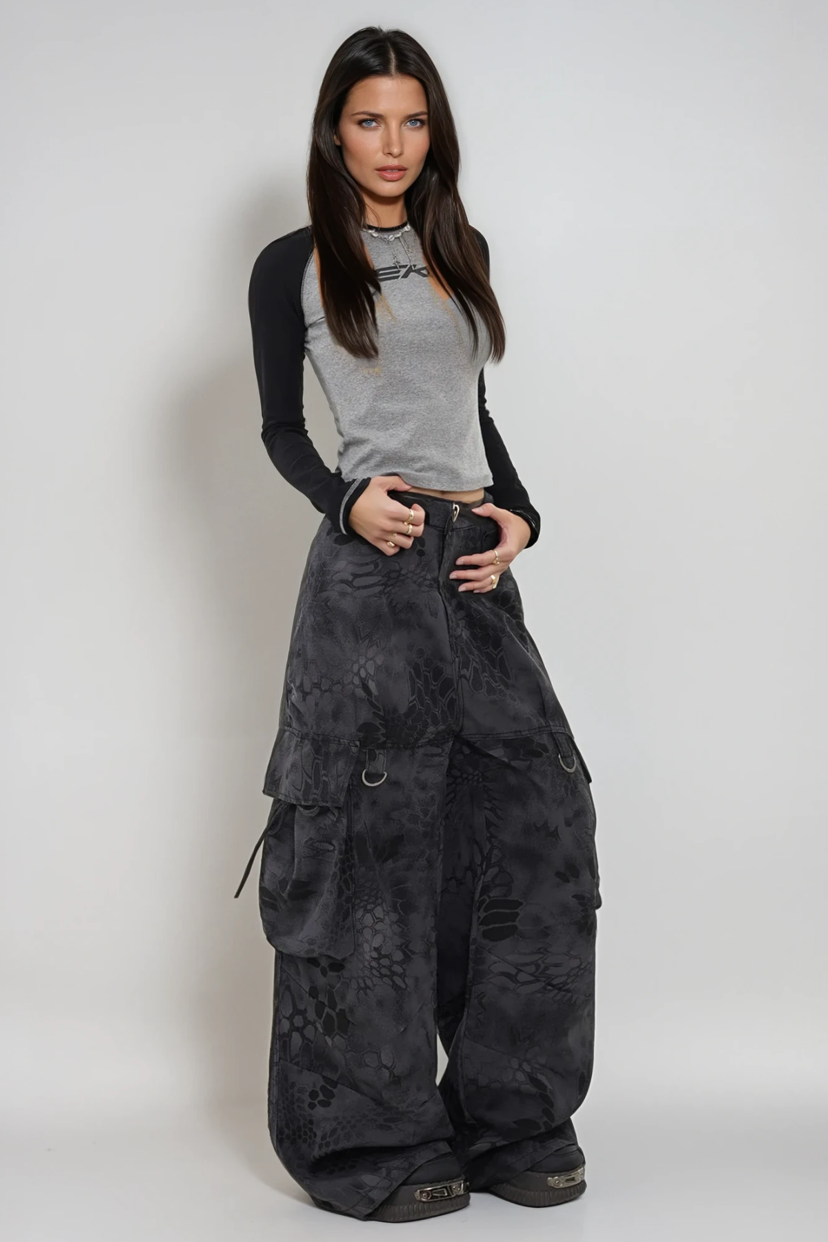 Boaventura Python Pattern Cargo Pants in Black