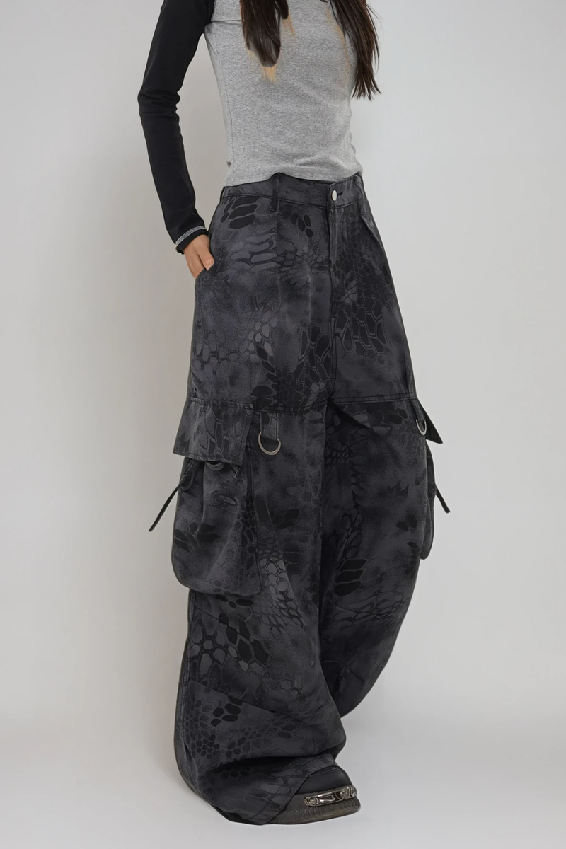 Boaventura Python Pattern Cargo Pants in Black