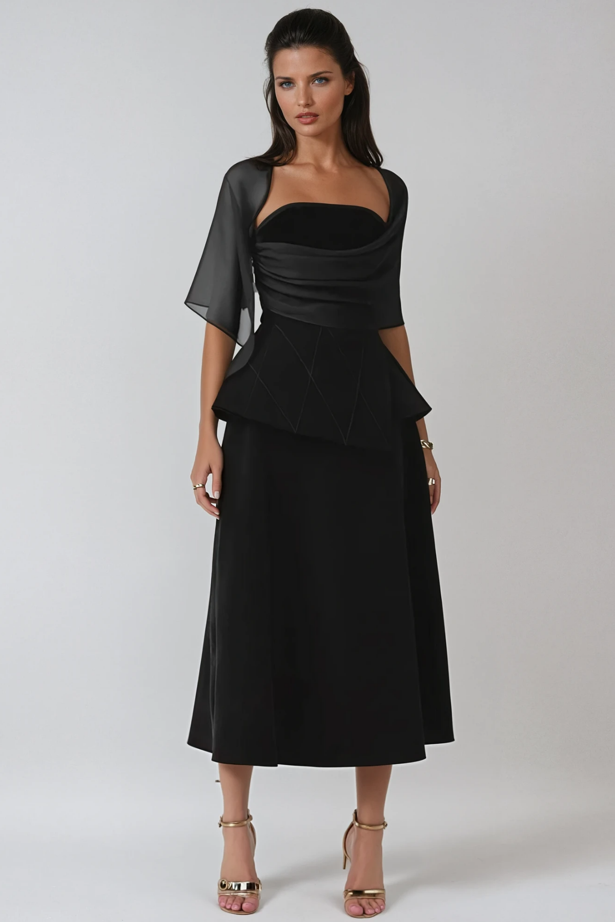Bobbie Mesh Shawl Maxi Dress in Black
