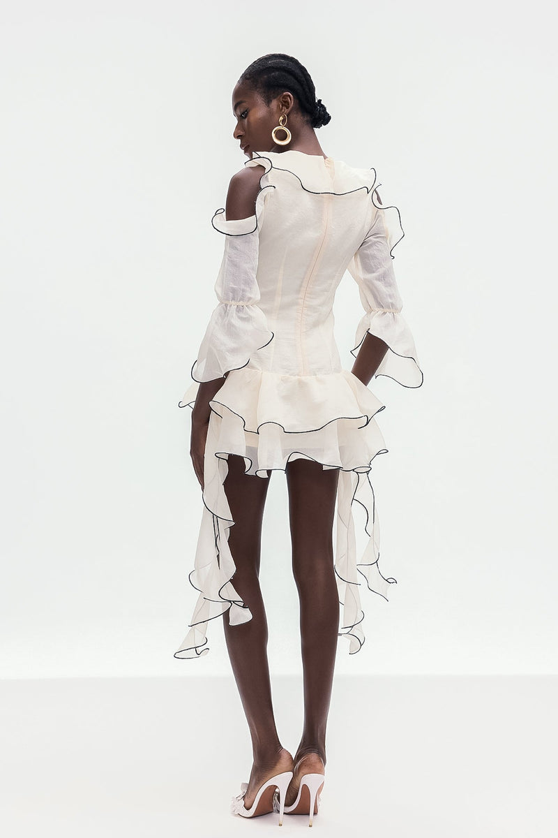 Boel Ruffle Flower Fringe Mini Dress