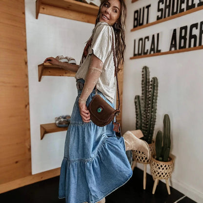 Tiered Denim Maxi Skirt