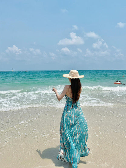 Halter Maxi Dress _ Open-back Beach Goddess Look