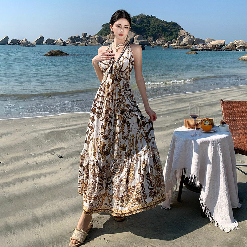 V-neck Printed Maxi Dress _ Beach Vacation Outfit