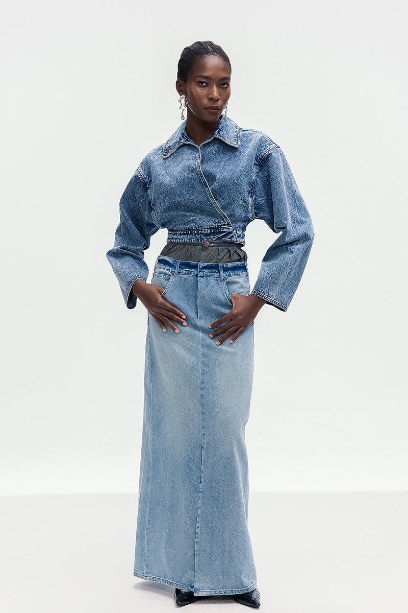 Beth Deconstruct Split Denim Maxi Skirt